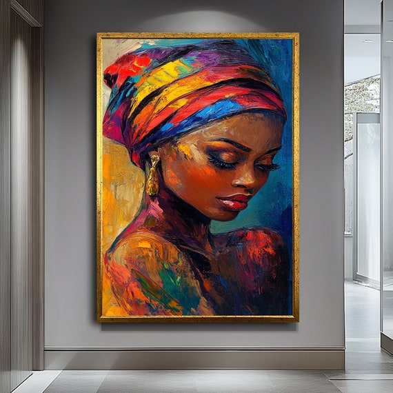 Abstract African Woman Art Bold And Vibrant African Culture Painting Modern Tribal Wall Art Large Abstract Afrocentric Decor For Home