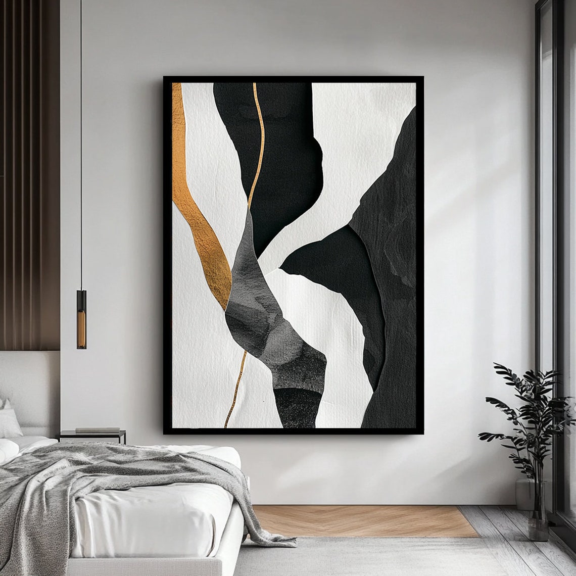 Gold Gray Black And White Abstract Art Modern Geometric Print Elegant Neutral Wall Decor - Image 4
