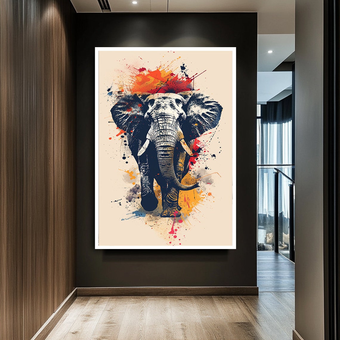 Elephant Head Pop Art Colorful Paint Splash Animal Wall Poster - Image 2