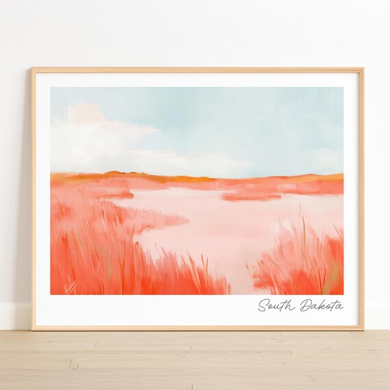 South Dakota Coral Grassland Abstract Minimalist Landscape Art Poster