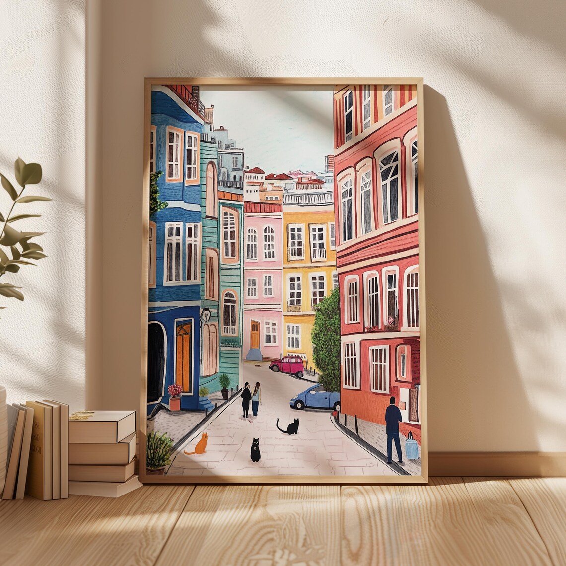 Istanbul Cats On A Vibrant Street Cars Historic Buildings Poster - Image 2