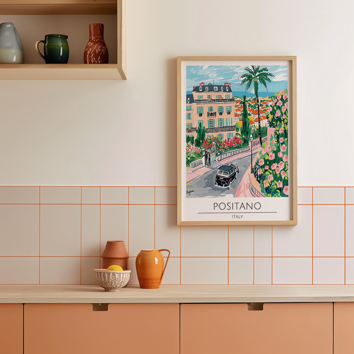 Positano Italy Vintage Car Villa Pink Rose Garden Amalfi Poster - Image 3