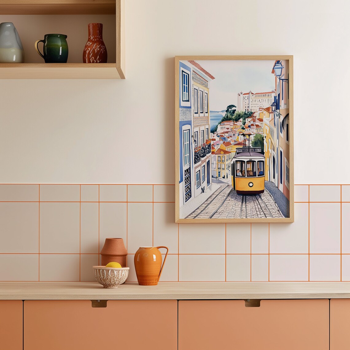 Lisbon Portugal Yellow Tram Alfama Cobblestone Street Poster - Image 3