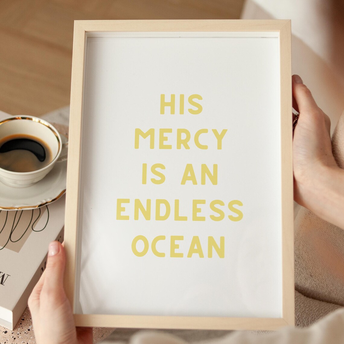 His Mercy Is An Endless Ocean Minimalist Yellow Faith Quote Poster