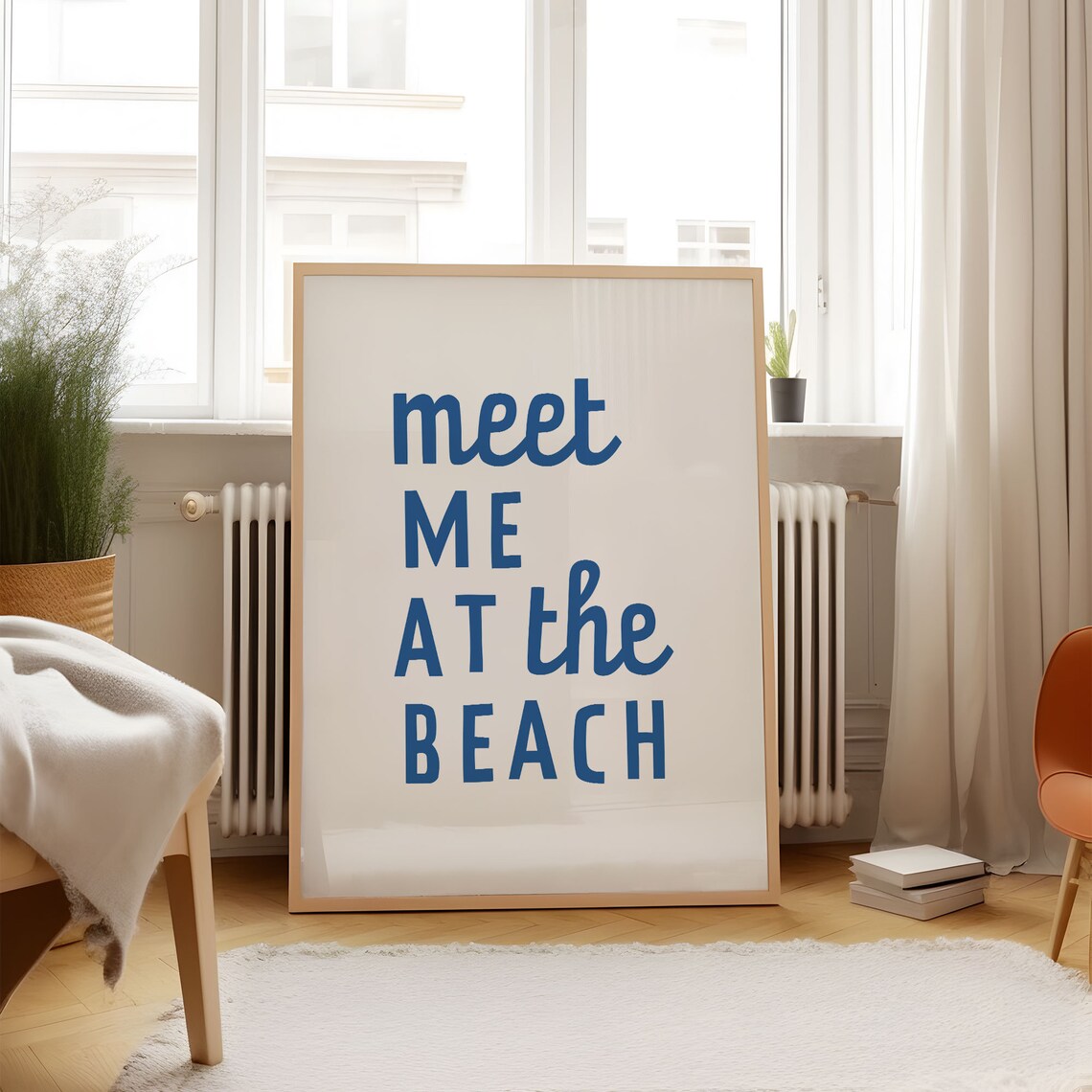 Meet Me At The Beach Blue Coastal Summer Vacation Typography Poster - Image 3
