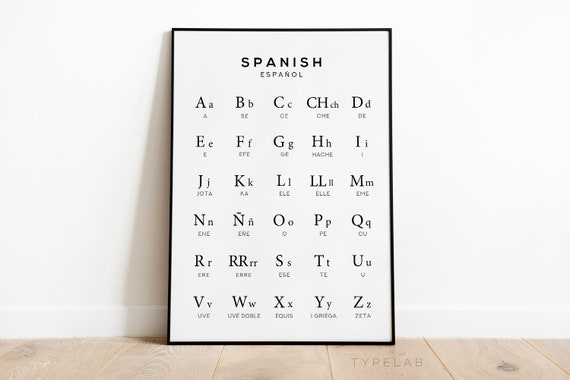 Spanish Alphabet Art Print, Black White Language Chart