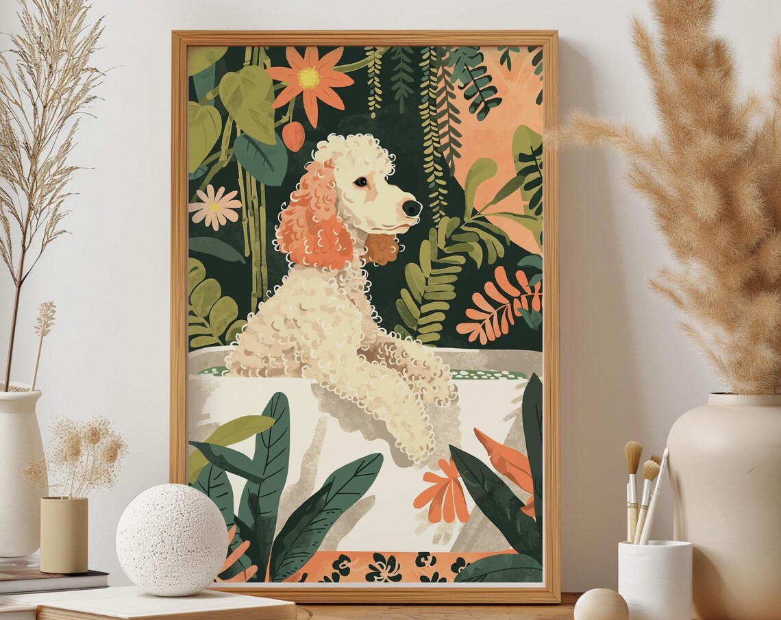 White Standard Poodle Animal Kids Room Boho Poster