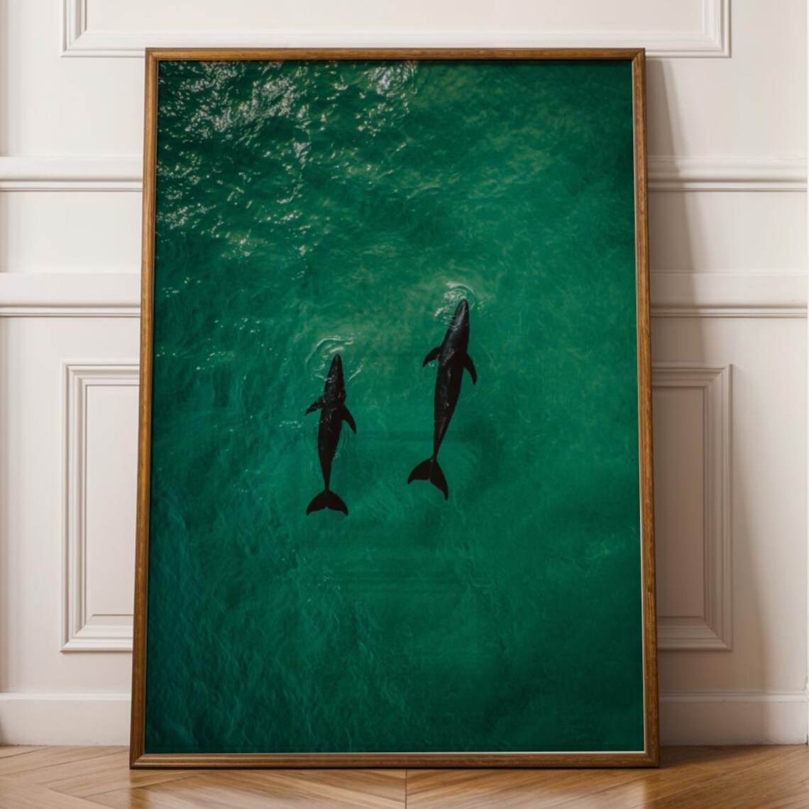 Emerald Green Whale Couple Abstract Ocean Art Print