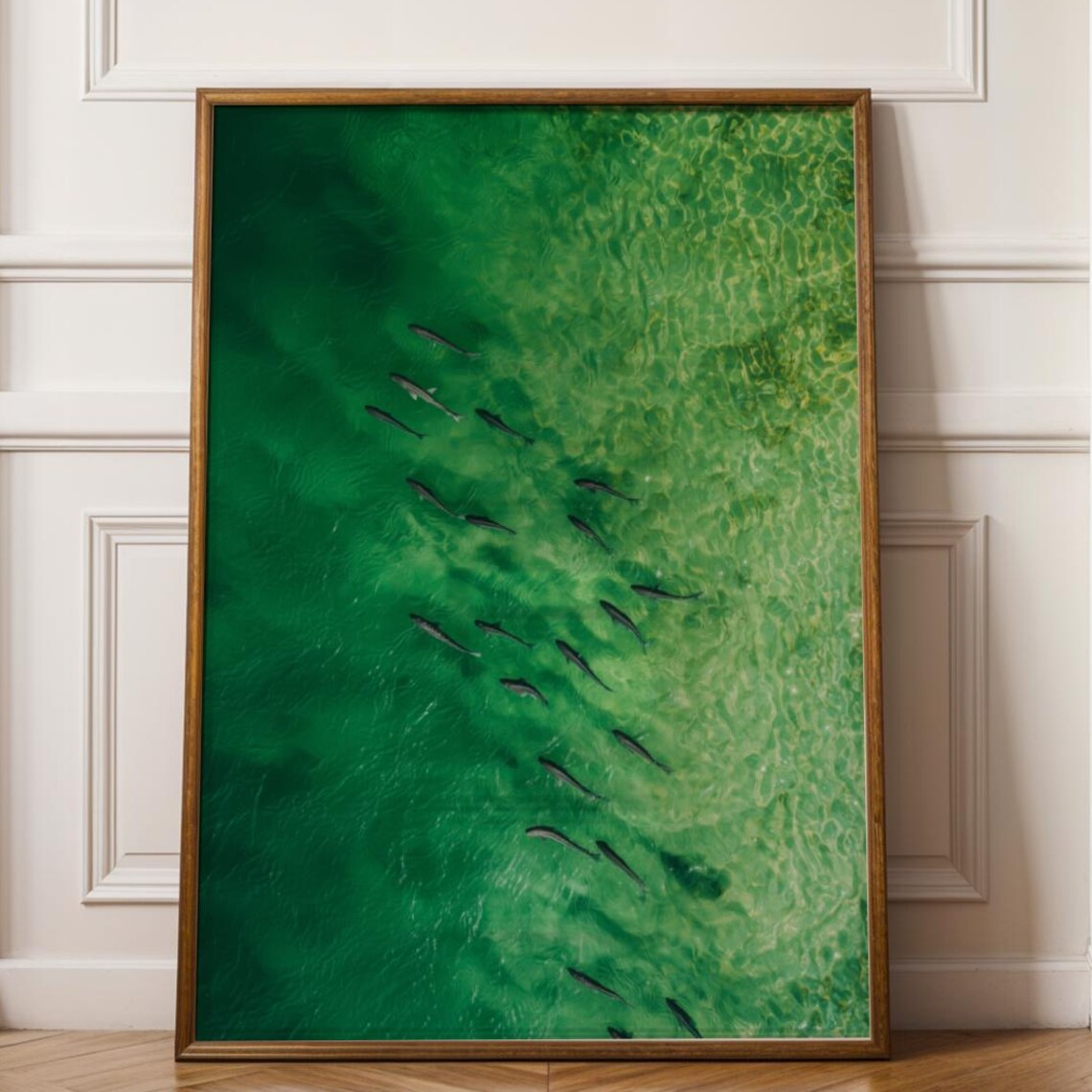 Emerald Green Fish Print Abstract Ocean Painting