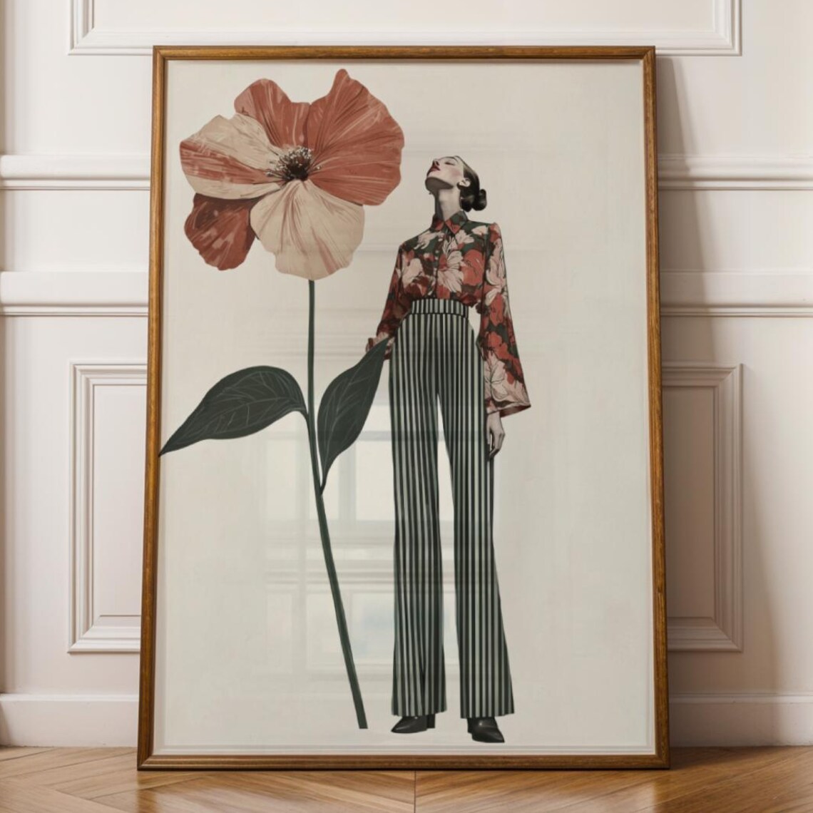 Stylish Fashion Woman Giant Poppy Flower Illustration Poster
