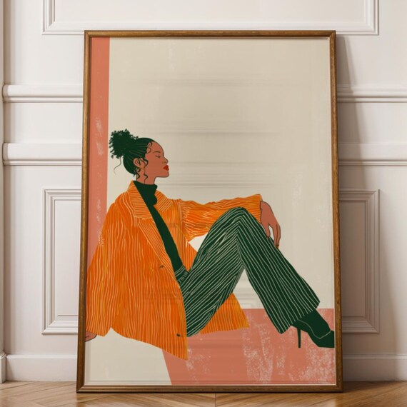Emerald Green Fashion Art Print Minimalist Geometric Woman Portrait