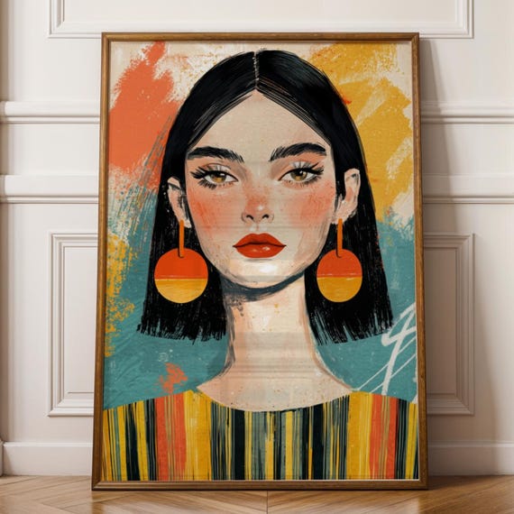 Abstract Striped Woman Pop Art Print Modern Portrait Vibrant Fashion Illustration