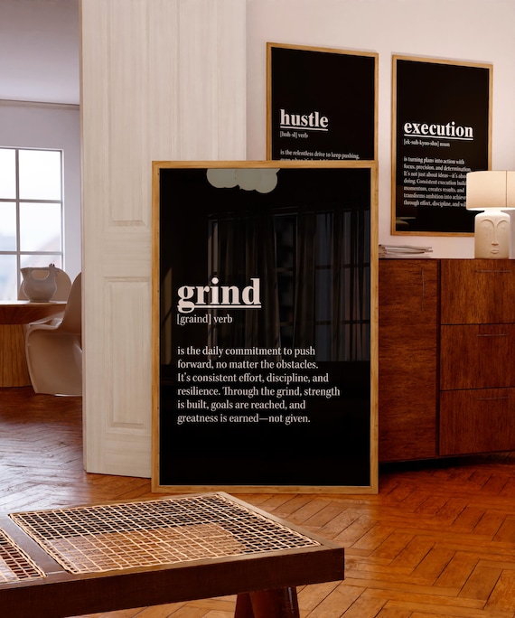 Motivational Wall Art Set Of 3 Office Print Grind Execution Poster Gift For Him Gym Hustle