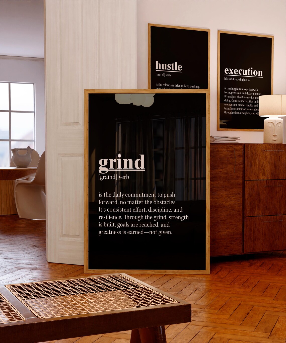 Motivational Wall Art Set Of 3 Office Print Grind Execution Poster Gift For Him Gym Hustle