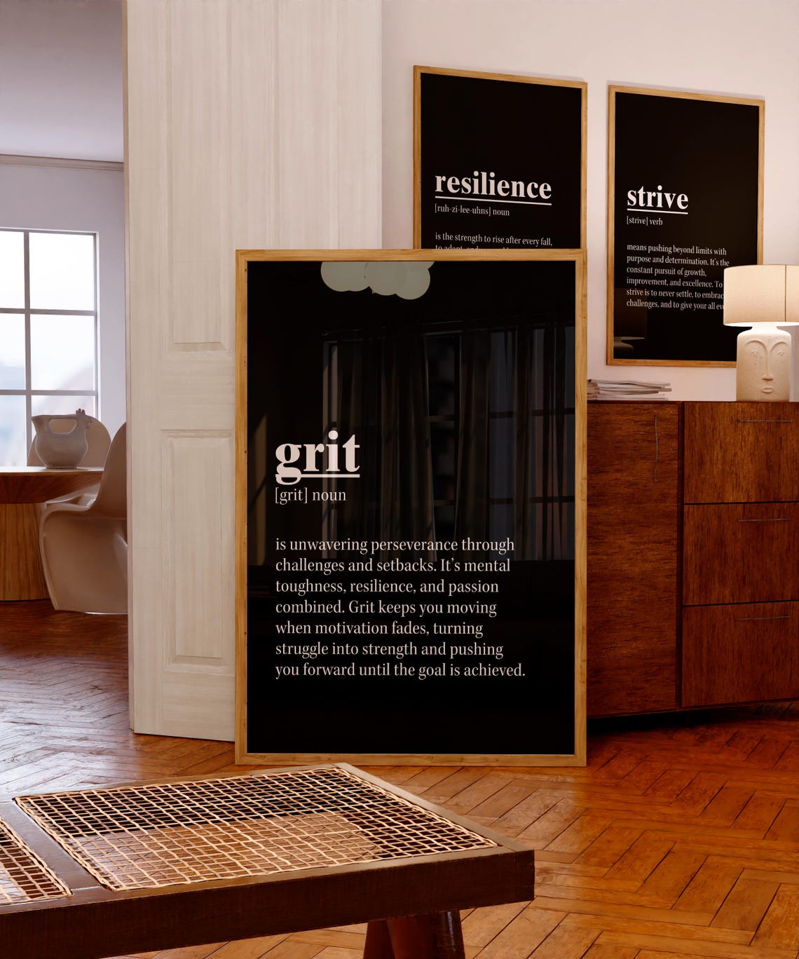 Grit Dictionary Definition Bold Black Minimalist Motivational Poster