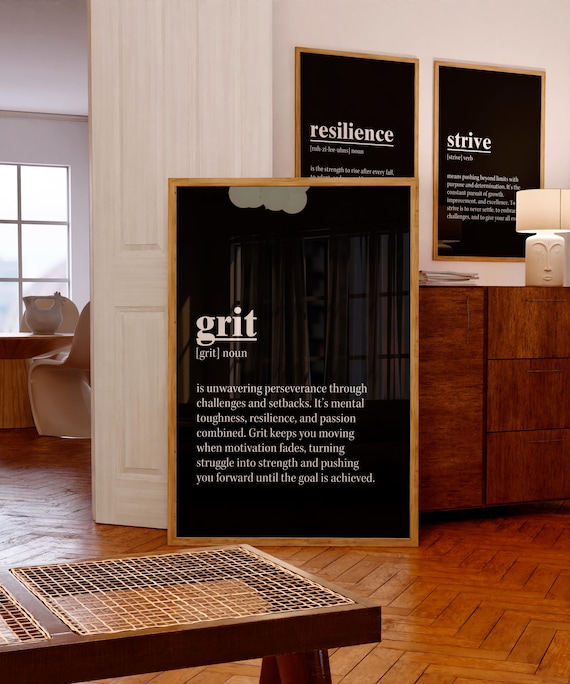 Motivational Office Art Prints Set Grit Resilience Strive