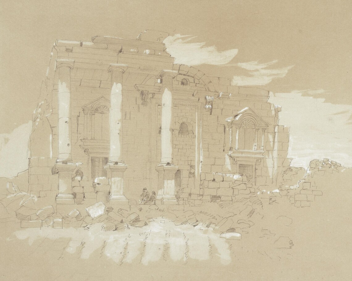 Ancient Temple Illustration, Minimalist Decor Sketch - Image 3