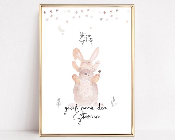 Childrens Room Poster Rainbow Pastel Animals Watercolor Little Treasure Gift Child Gift Baby Reach For The Stars