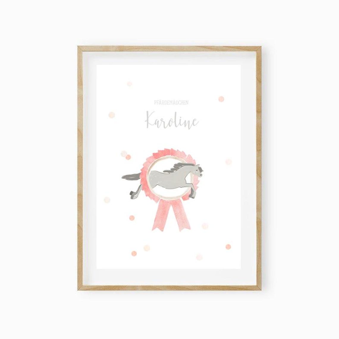 Karoline Personalized Horse Girl Pink Rosette Ribbon Wall Art