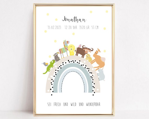 Birth Announcement Rainbow Gift Birth Gift Baptism Gift Personalized Birth Gift