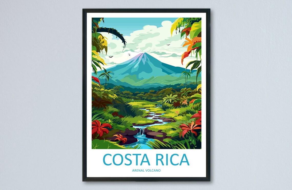 Costa Rica Arenal Volcano Travel Poster, Arenal Volcano