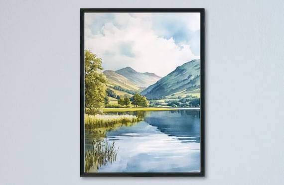 Brothers Water Lake District Calm Lake Reeds Fells Watercolor Poster