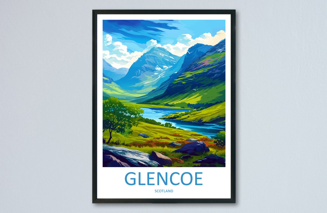 Glencoe Scotland Green Mountain Valley Loch Reflection View Poster