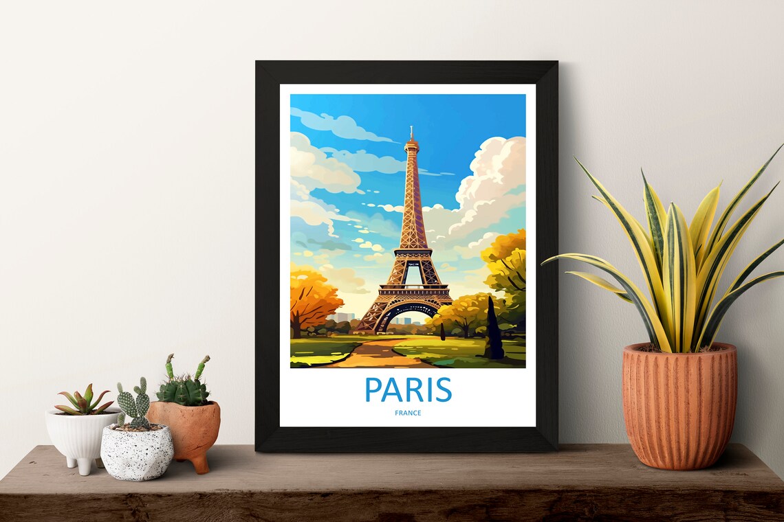Paris France Eiffel Tower Autumn Gardens Daytime Travel Poster - Image 3