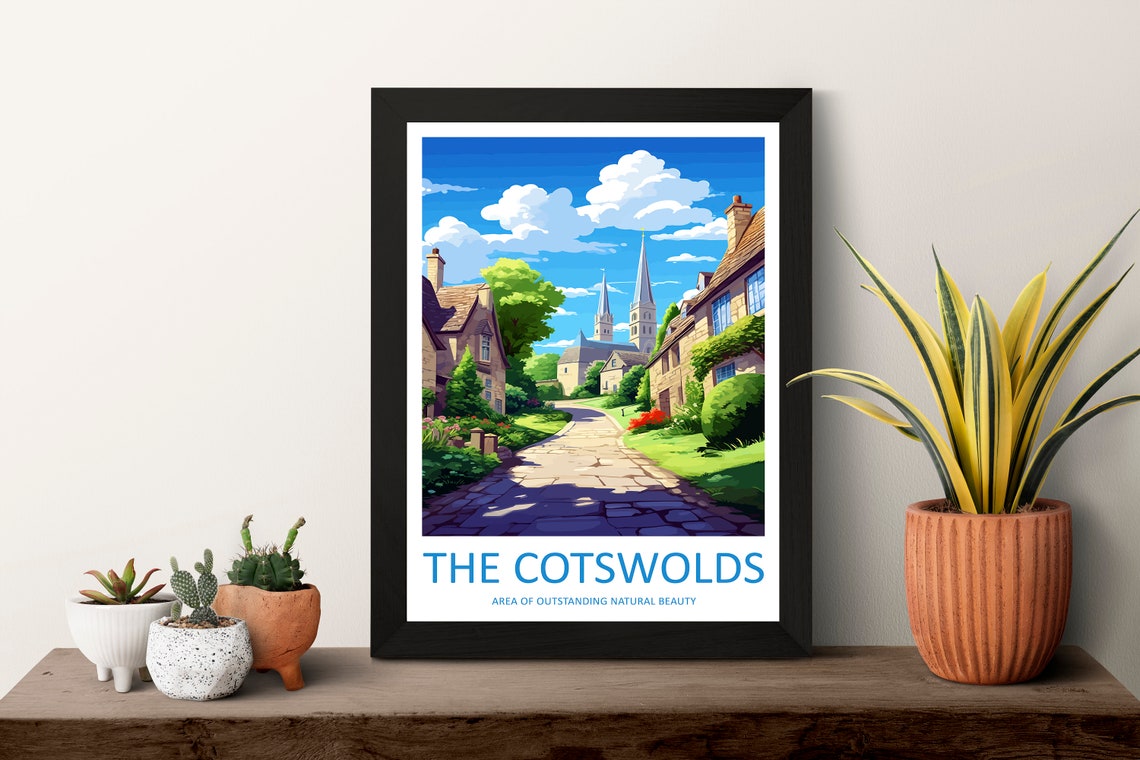 The Cotswolds England Stone Village Church Spire View Poster - Image 3