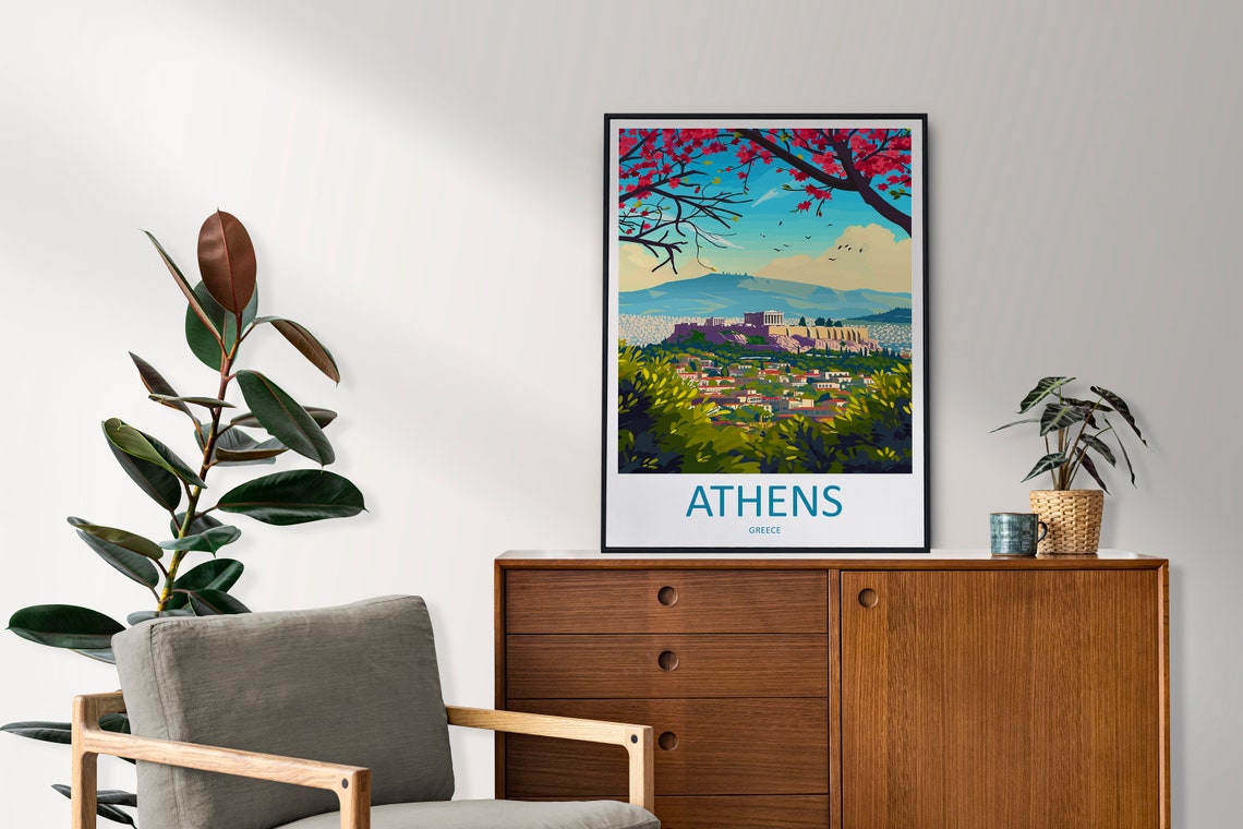 Athens Greece Acropolis Hill Illustrated Spring City Travel Poster - Image 2