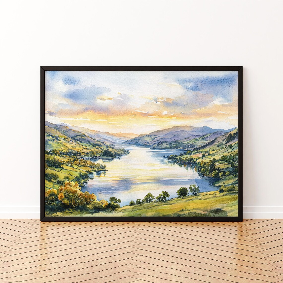 Ullswater England Watercolor Travel Poster, Lake District