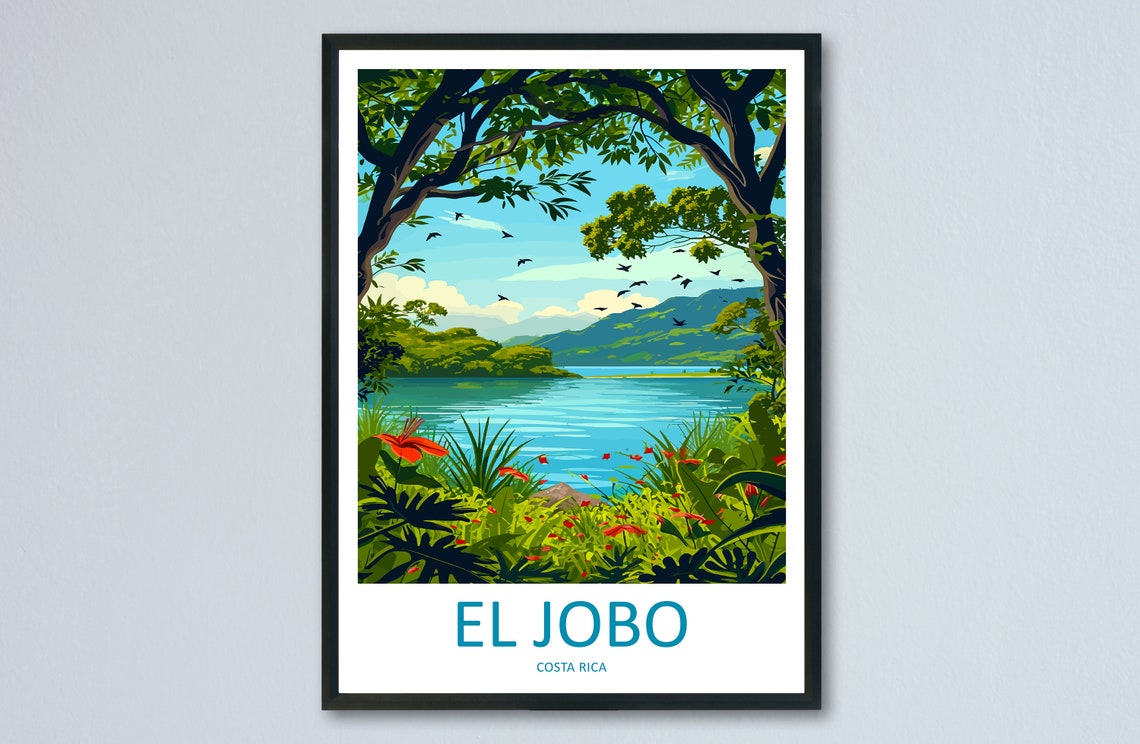 El Jobo Costa Rica Tropical Lake Lush Forest Travel Poster Gift