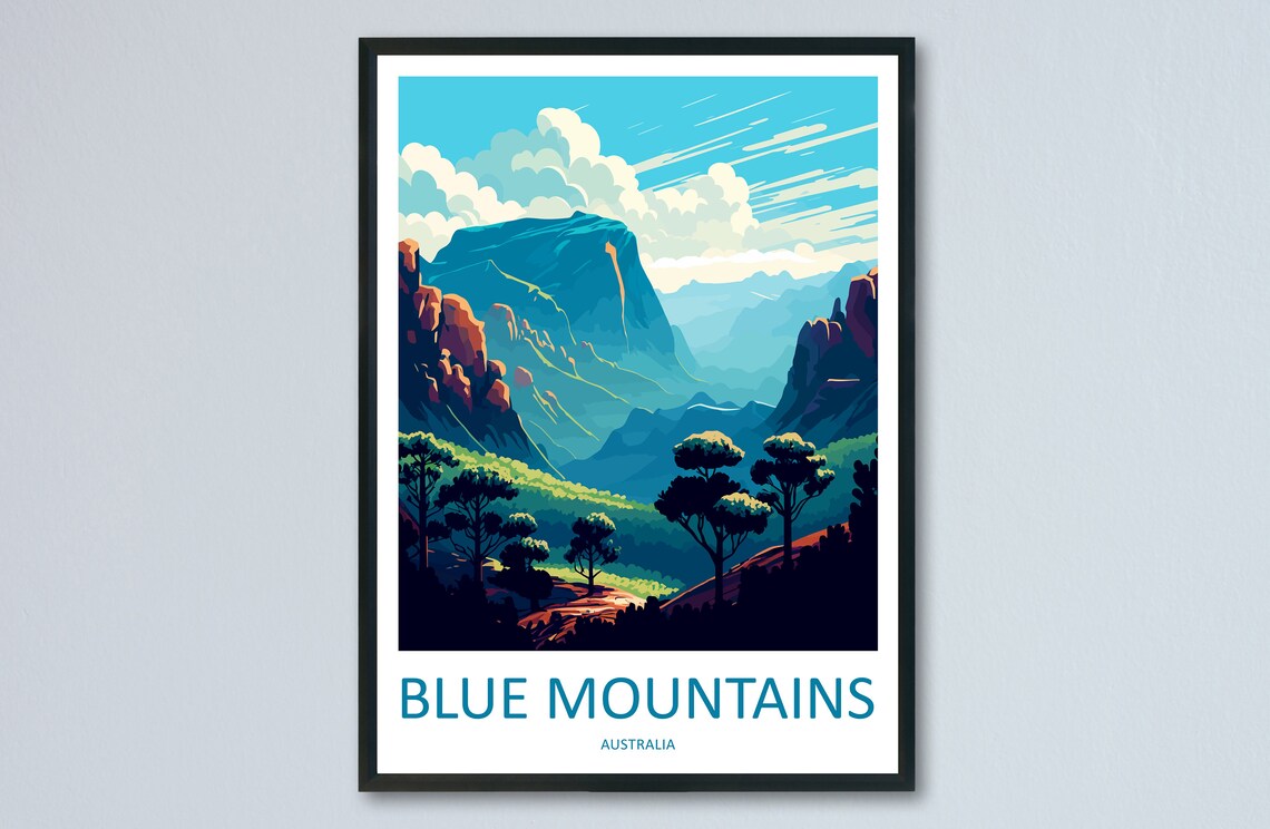 Blue Mountains Travel Poster, Australia Wall Decor