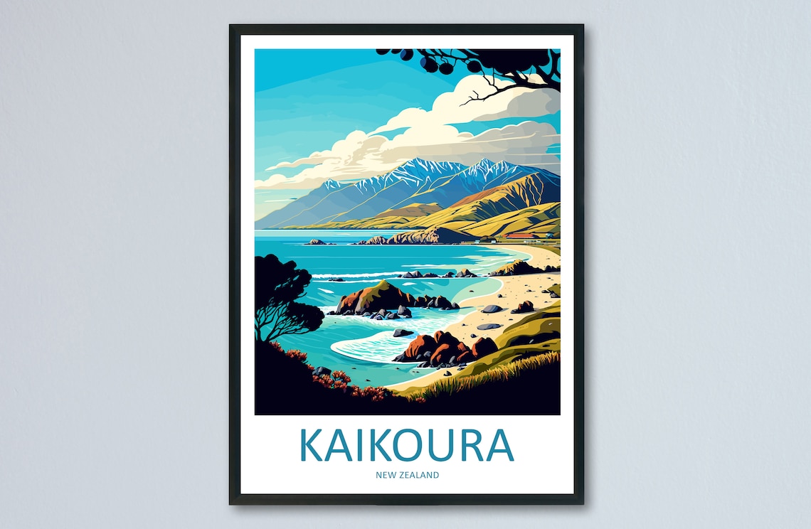 Kaikoura Travel Poster, New Zealand Place Print