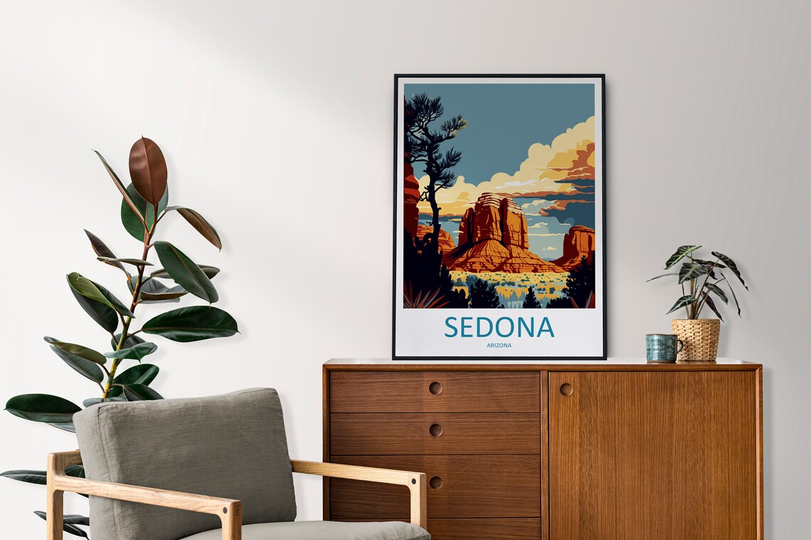 Sedona Arizona Red Rock Buttes Desert Sunset Vintage Travel Art Poster - Image 2