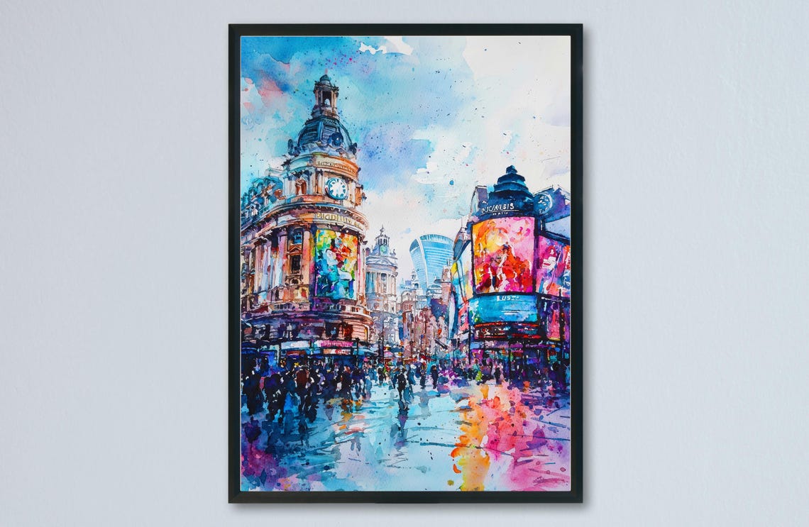Piccadilly Circus Watercolor Travel Poster