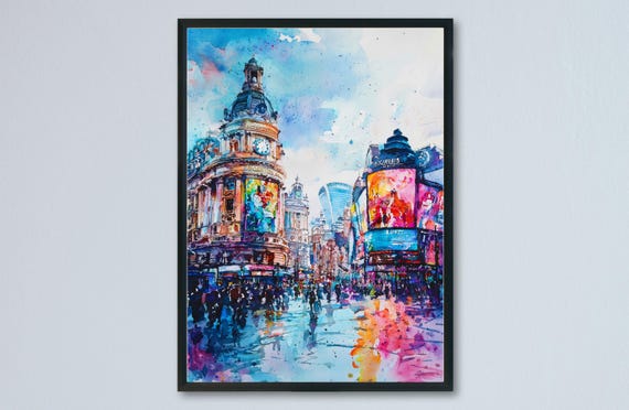 Piccadilly Circus Watercolor Travel Poster
