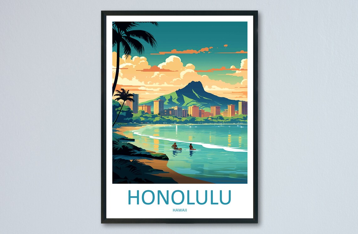Honolulu Wall Hanging Gift Art Lovers Travel Poster