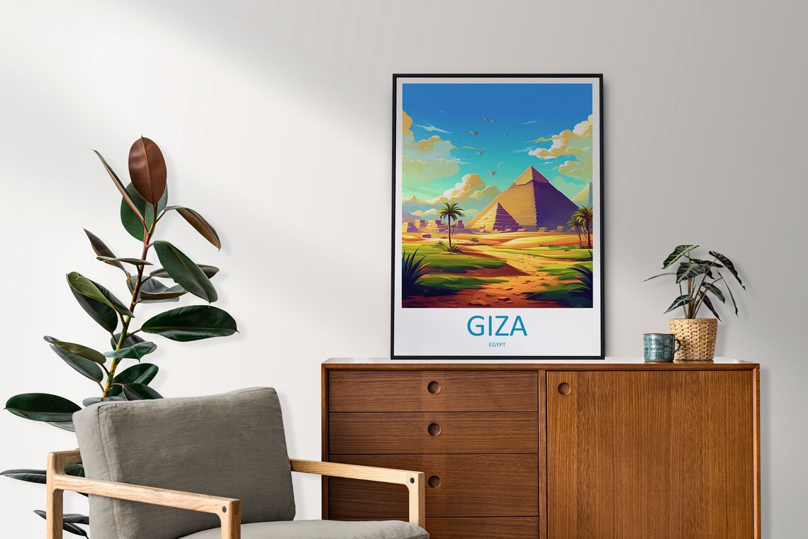 Giza Egypt Pyramids Daytime Desert Palms Classic Travel Poster - Image 2