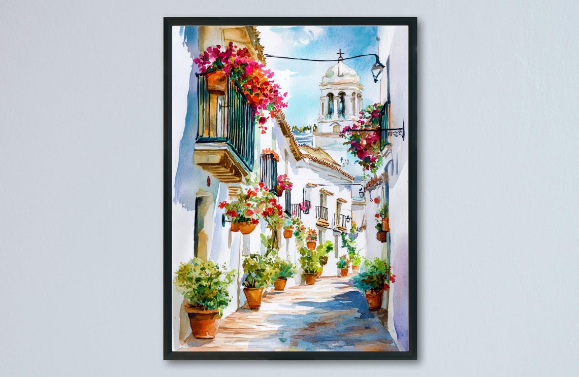 Estepona Watercolor Travel Poster, Andalusian Town