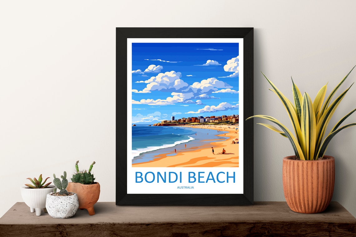 Bondi Beach Australia Classic Surfers Shoreline Daytime Poster - Image 3