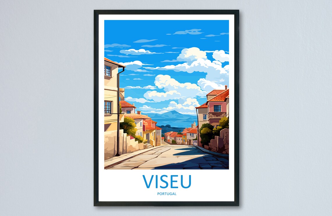 Viseu Sunlit Old Town Street with Distant Hills Portugal Poster