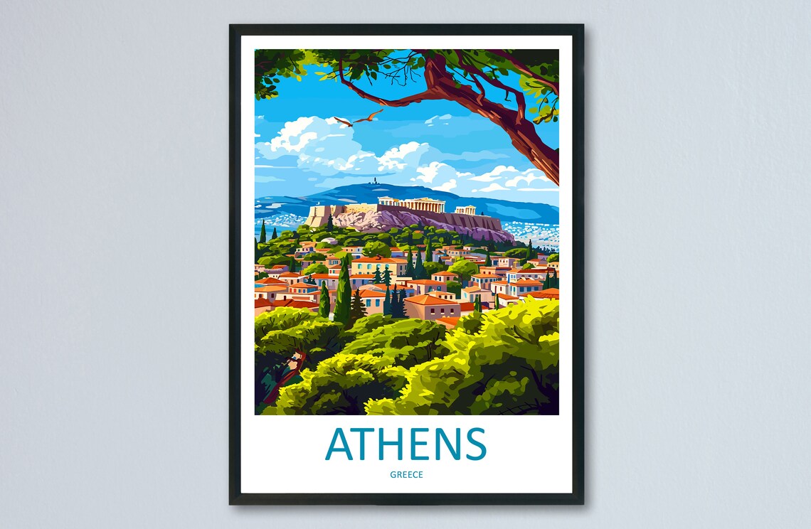 Athens Greece Acropolis Parthenon City View Vintage Travel Poster