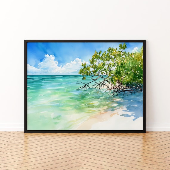 Honeymoon Island Florida Turquoise Water Mangrove Watercolor Poster