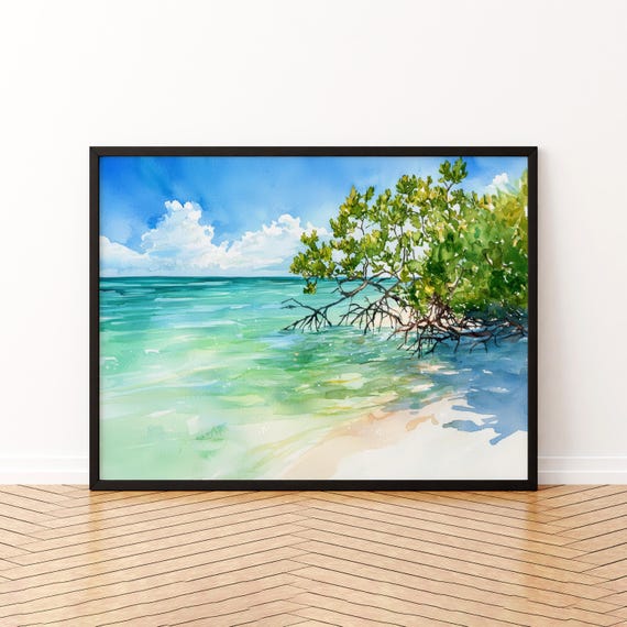 Honeymoon Island State Park Florida Watercolor Poster Travel Print Beach Wall Art Usa Souvenir