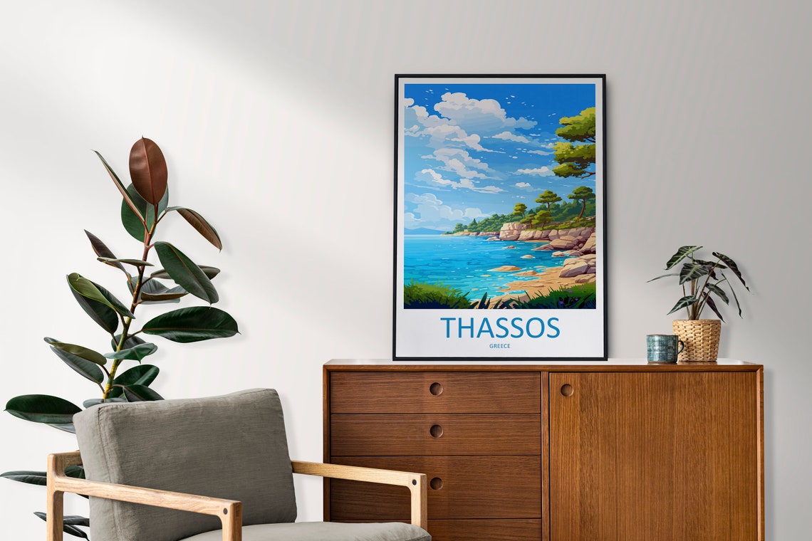 Thassos Greece Pine Coast Turquoise Waters Bright Scene Poster - Image 2