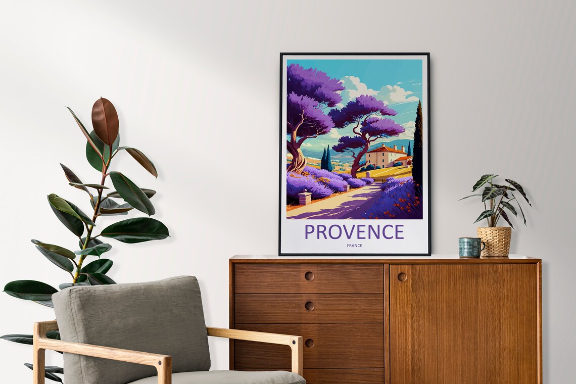 Provence France Lavender Fields Farmhouse Illustrated Travel Poster - Image 2