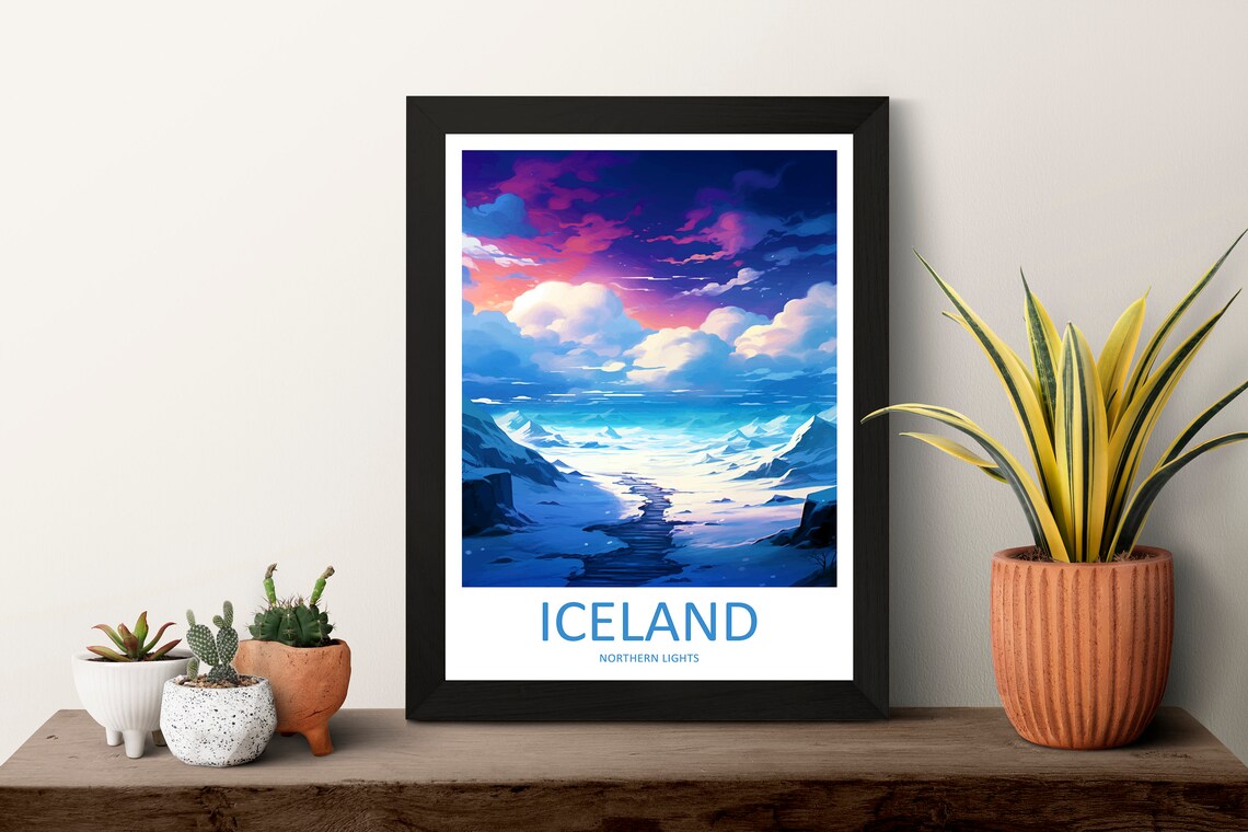 Aurora Borealis Travel Poster, Iceland Wall Decor - Image 3
