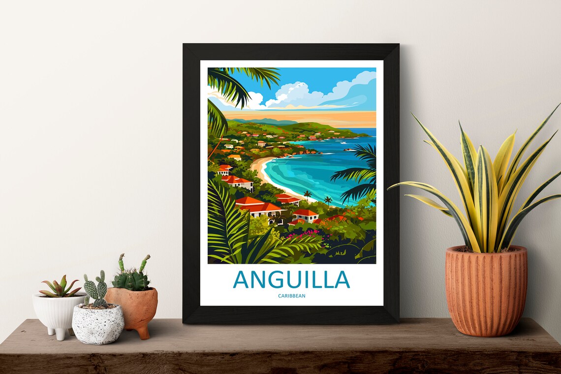 Anguilla Caribbean Tropical Bay Red Roof Villas Island Art Print - Image 3