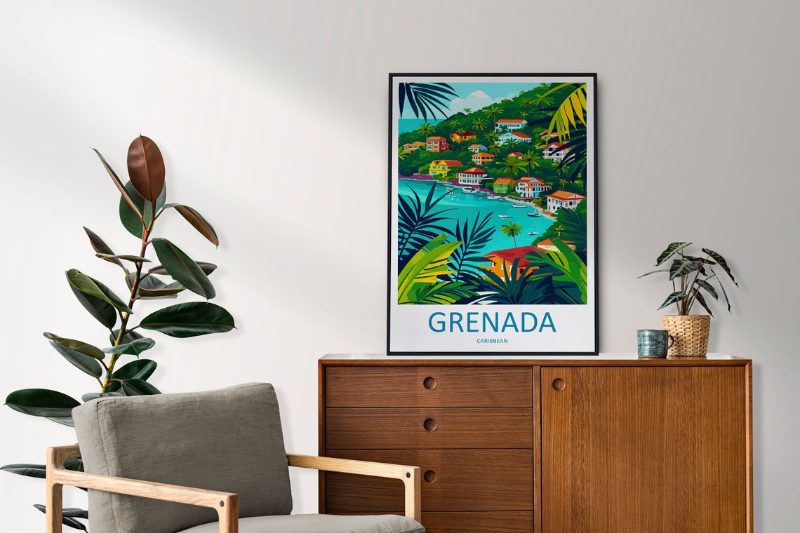 Grenada Caribbean Bay Hillside Village Tropical Travel Poster - Image 2